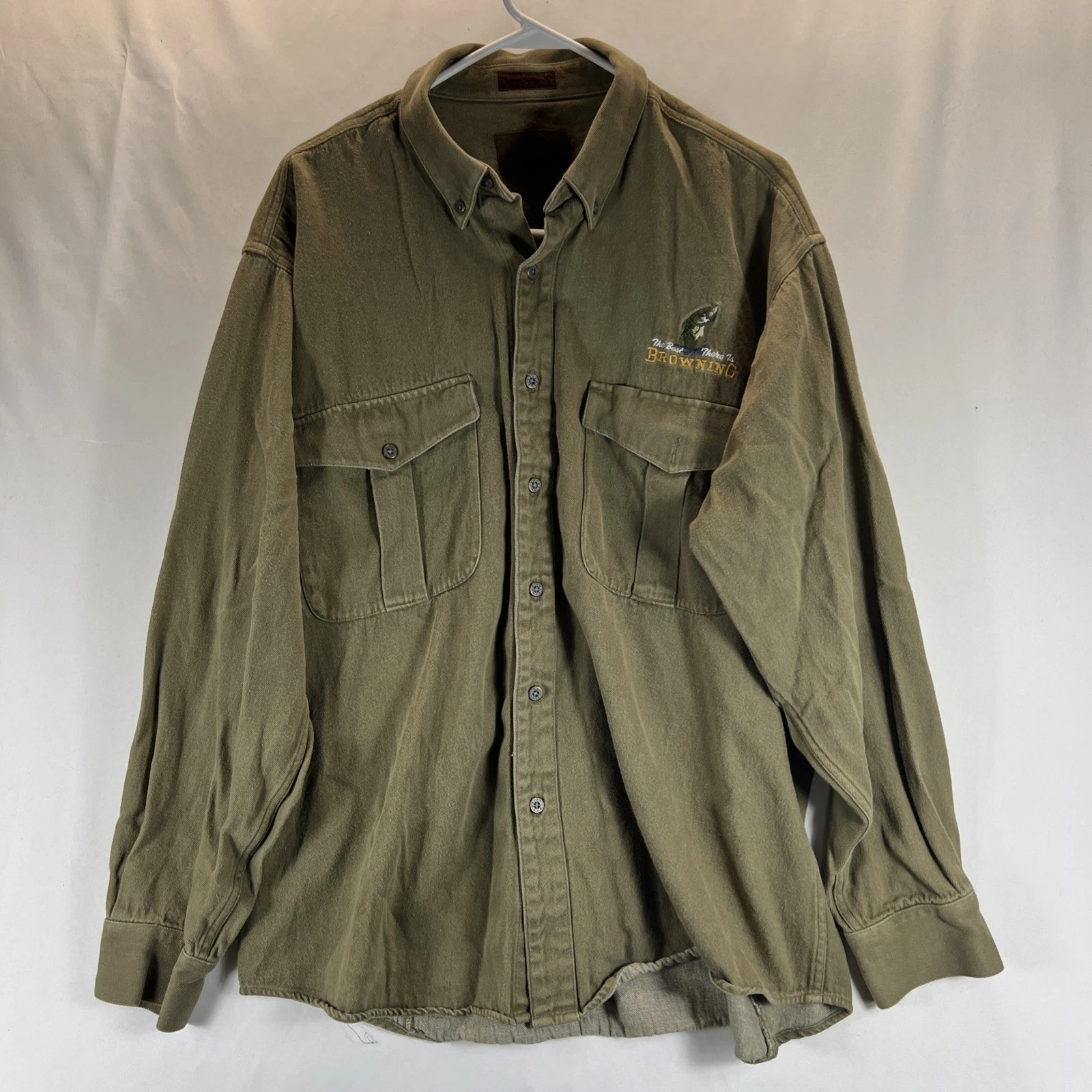 Browning Green Long Sleeve Full Button Up Collared Shirt Men's Size Large