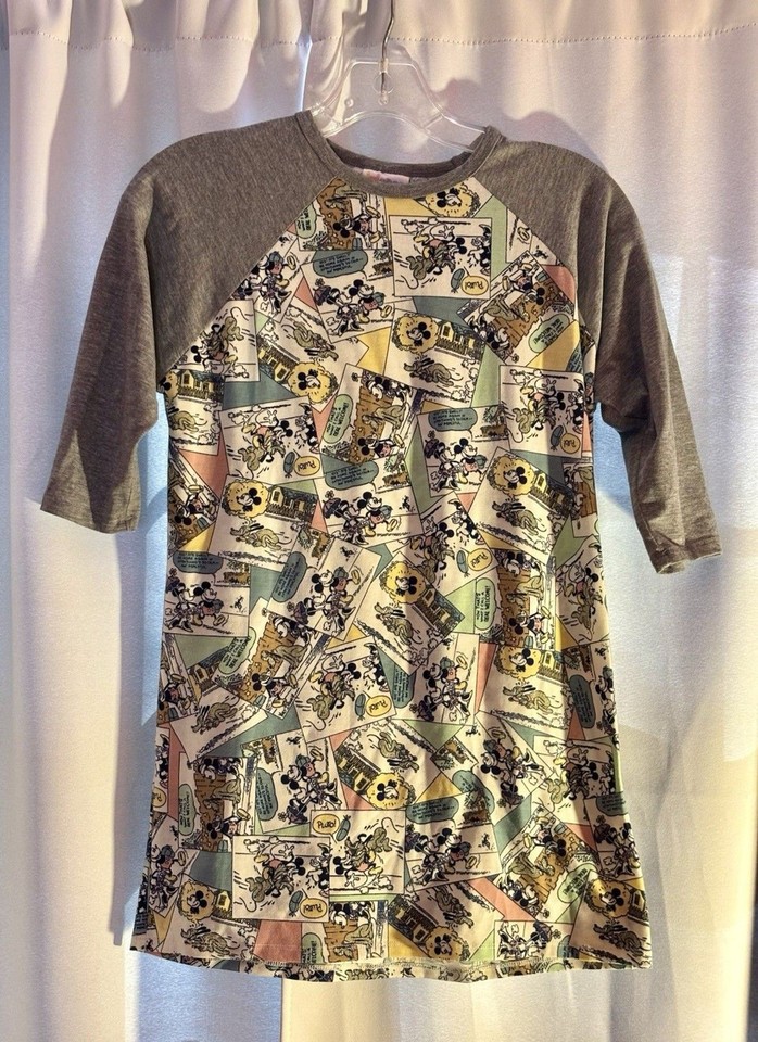 LuLaRoe Disney Mickey Mouse Comic Strip Raglan Tee Grey Pastel 14