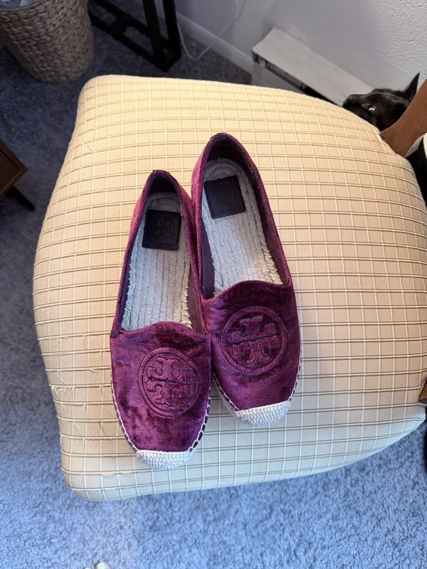 Tory Burch Burgundy Velvet Espadrilles Size 9.5