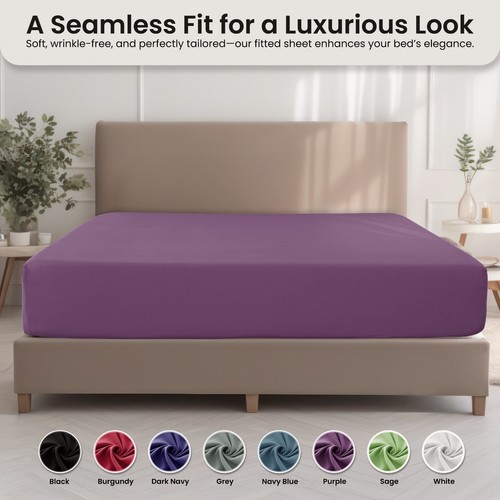 Hotel Quality Fitted Sheet Deep Pocket Breathable Soft Elastic Mattress Sheets - Picture 117 of 135
