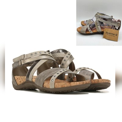 Bearpaw Sandals Julianna II Strappy Footbed Comfort Tan Pewter Women Size 12 NWT