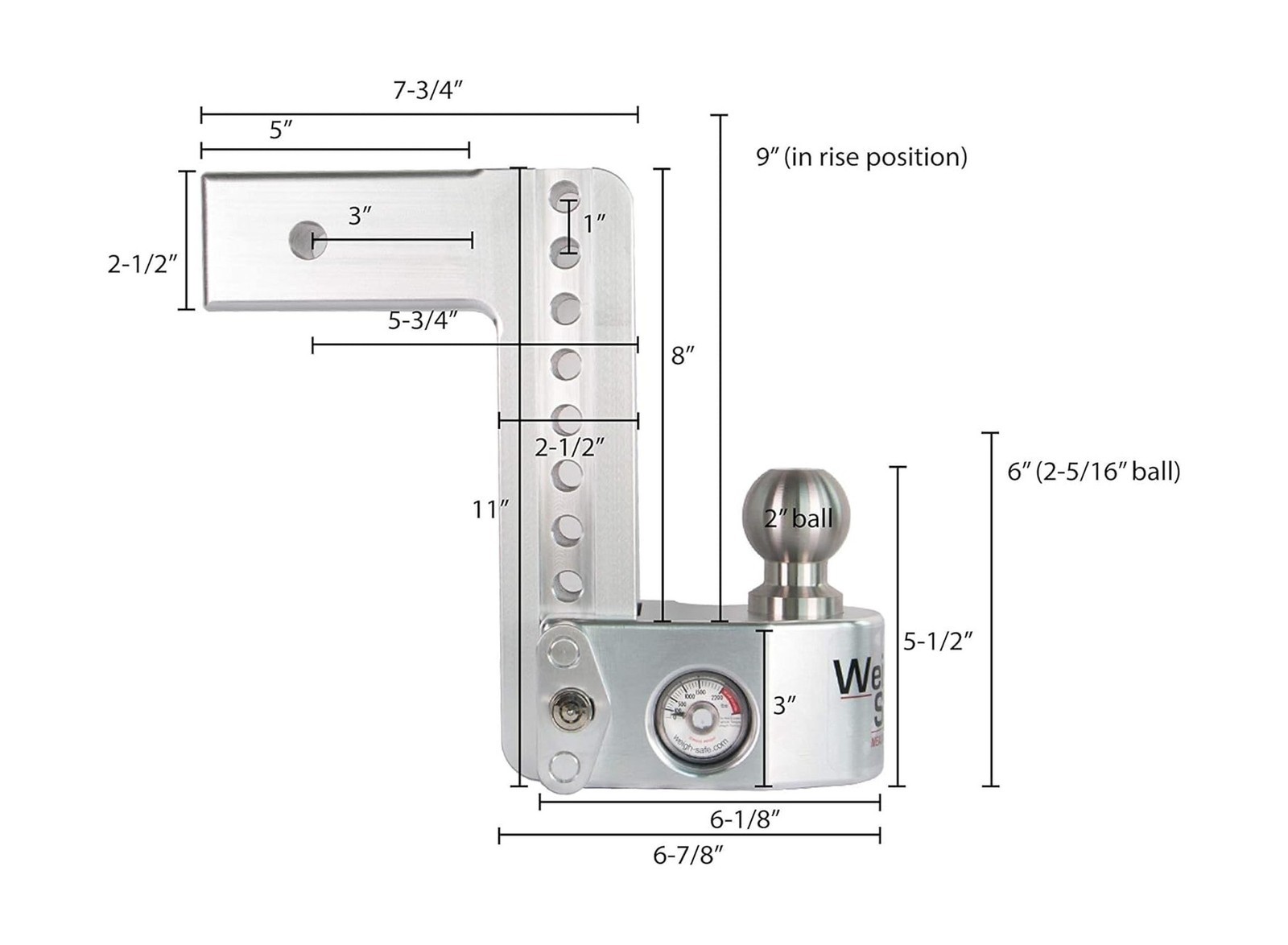 Weigh Safe Adjustable Trailer Hitch Ball Mount - 8" Drop Hitch for 2.5" Recei...