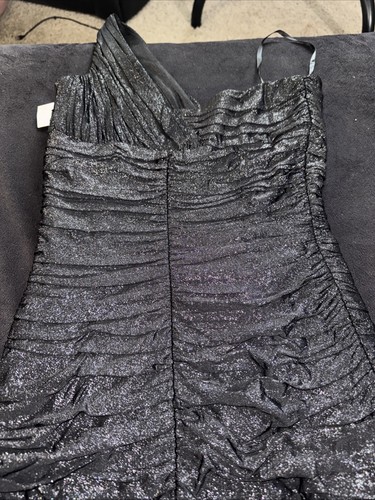 Women’s Size 2 Black And Silver Shimmery Dress One Shoulder By Laundry - Picture 6 of 7
