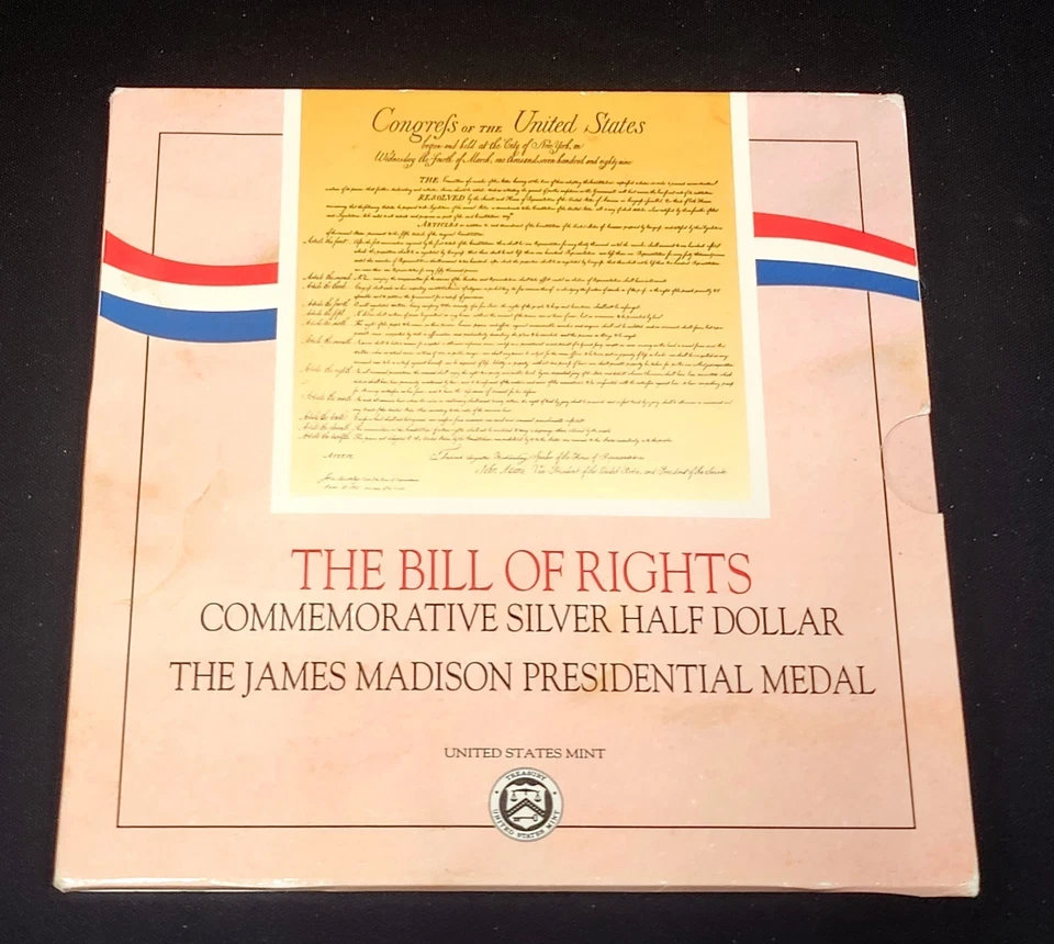 1993 Bill of Rights SILVER 50c  Coin & Madison Medal US Mint Set  90% - Image 2 of 4