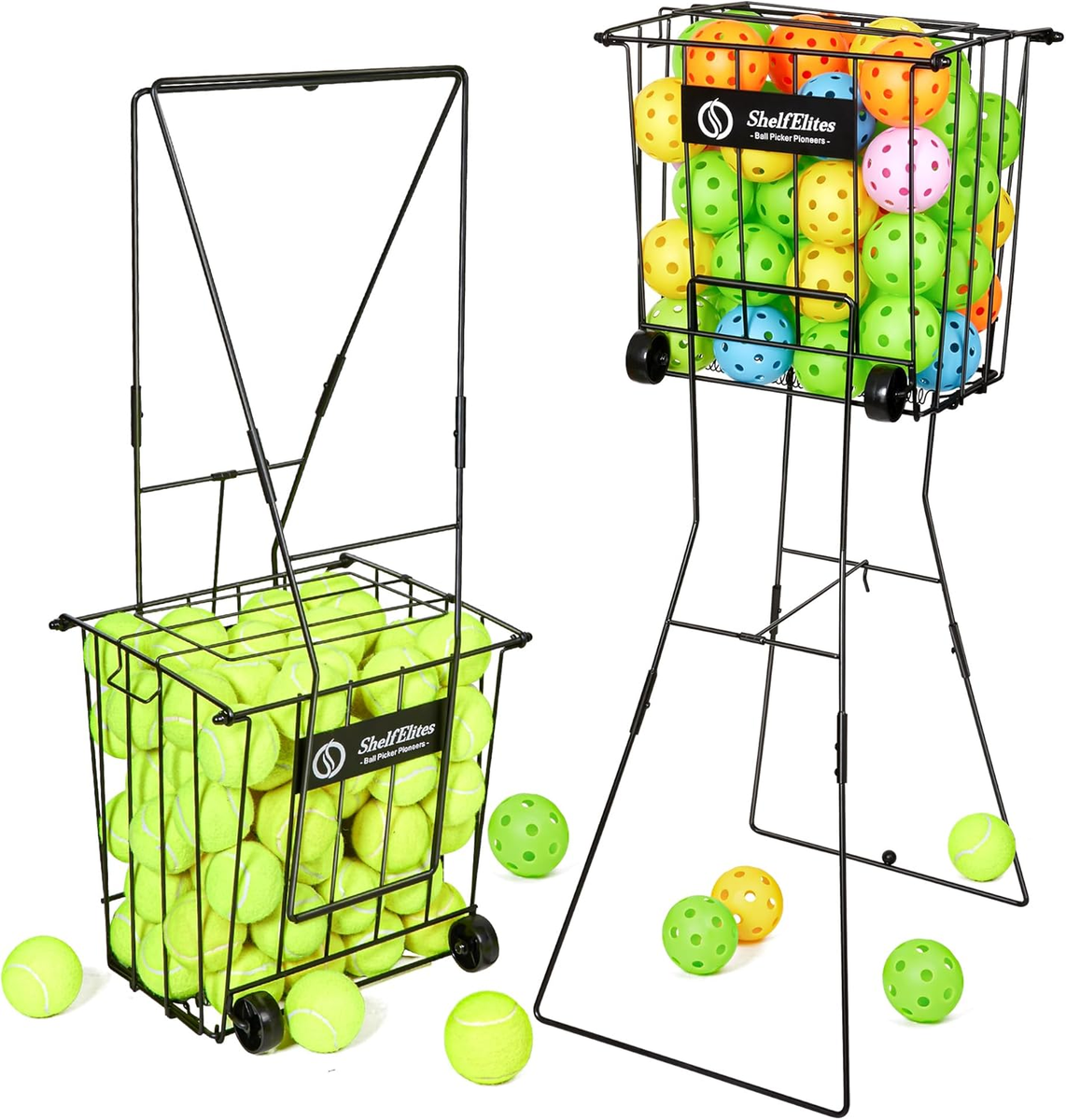 Shelfelites Tennis Ball Hopper and Picker – Foldable, Rolling and