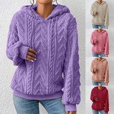 Womens Long Sleeve Fleece Hoodie Tops Ladies Casual Solid Loose Hooded Jumpers 
