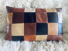 Real Leather Patchwork Bolster Cushion  (22 inches x 14 inches) Excellent Cond.