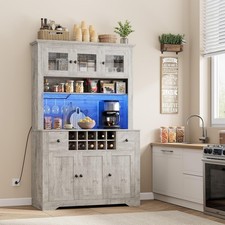 69" Tall Pantry Cabinet with LED Lights  Charging Station Large Kitchen Pantry