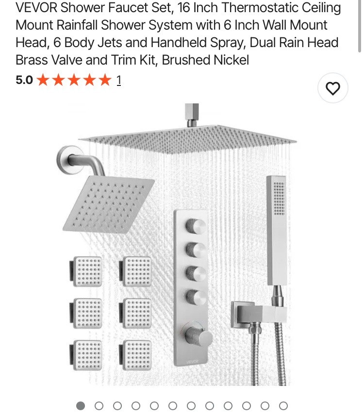 Shower Faucet Set, 16 Inch Thermostatic Ceiling Mount Rainfa