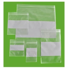 Clear Plastic Reclosable Storage Bags with White Block Choose: Mil, Size & Pack