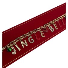 Gold Tone Crystal Jingle Bells Christmas Bracelet Xmas Holidays Elegant Chic NEW