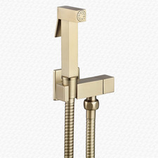 Beauly Square Brushed Brass Douche Kit With Integrated Isolator Valve Bracket