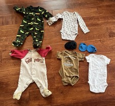 Newborn 7 Piece Lot: 5 Outfits And 2 Scratch Mittens