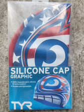 NEW IN PACKAGE TYR Swimming Graphic Silicone Swim Cap Red White Blue