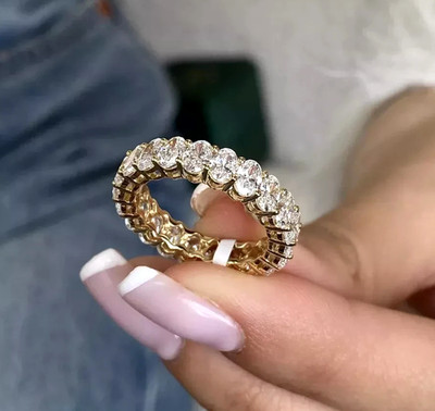 3 Ct Oval Cut Lab Created Ring Full Eternity Wedding Band 14K Yellow Gold Plated