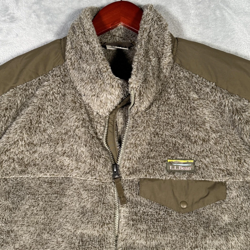 LL Bean Jacket Mens 2XL Tall Gray Sherpa Fleece Full Zip Hi Pile Shoulder Elbow - Image 2 of 4