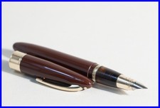Parker Valiant Touchdown Füller Anni '50 In Marrone E Oro Con Punte Fine 14K