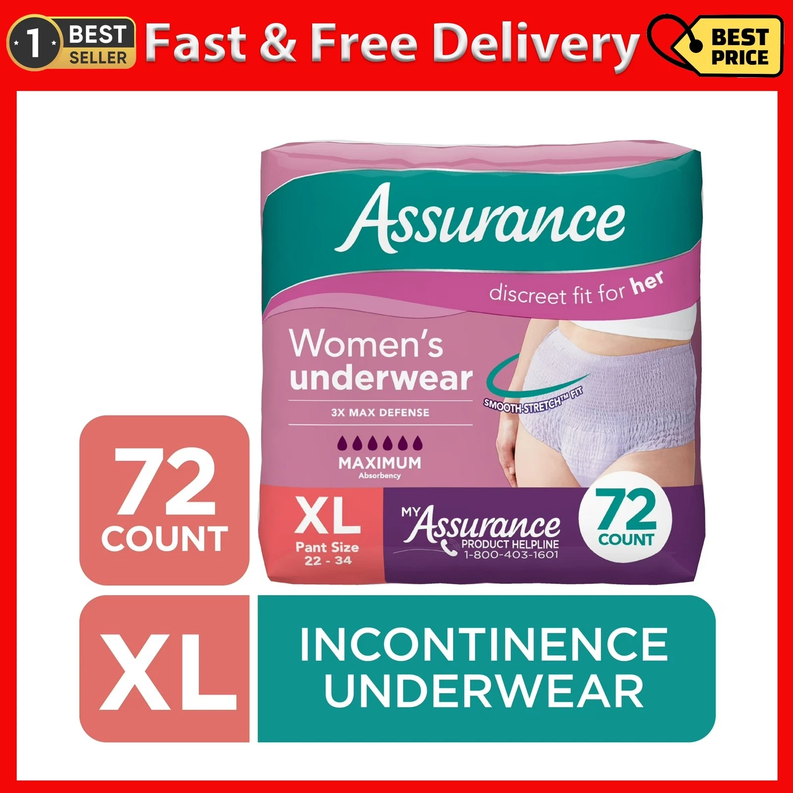 Assurance Women'S Incontinence & Postpartum Underwear, X-Large