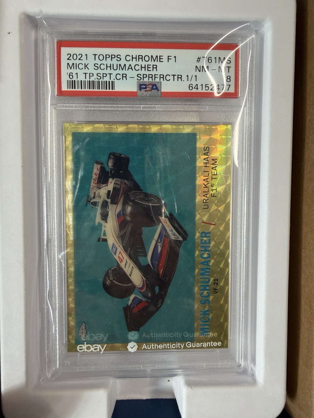 2021 Topps Chrome Formula 1 Mick Schumacher Rookie Superfractor 1/1 PSA 8 view 4