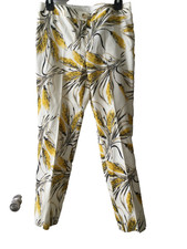 Tory Burch Cotton Silk Sullivan Floral Ivory Straight Pants Women 4 Preppy Chic