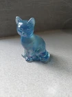 Fenton Carnival Glass Opalesant Blue Sitting Cat