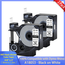 2PK 3/8" A18053 Heat-Shrink Tube Industrial Label Tape Fit for DYMO Rhino 5000