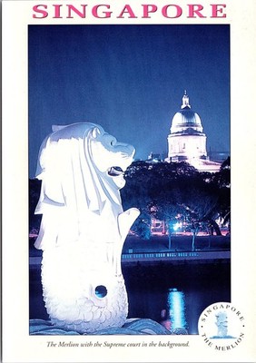 Singapore Merlion Night View with Supreme Court Postcard