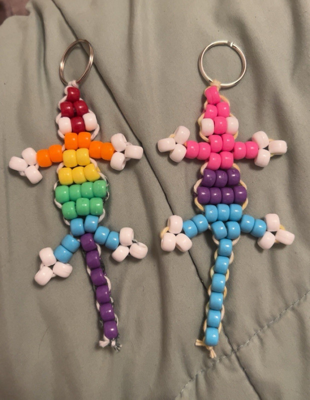 Handmade Kandi Pony Bead Lizard Keychain Key Ring Set 2pc Rainbow Multicolor