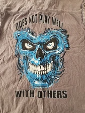 Liquid Blue Skull Biker Vest Shirt Twin V-Twin Does Not Play Well With Others