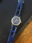 Vintage 1970s Timex Mercury Wind Up Silver Tone Blue Dial Watch 26.8mm Working I