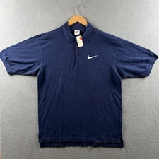Vintage Nike Staff Polo Shirt Mens Medium BLue Embroidered Swoosh Logo 90s NWT