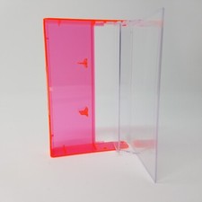 5 Cassette Tape Cases: Clear Front  Neon Pink Back - Empty Plastic Boxes