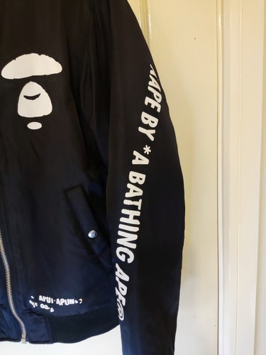 AAPE BY A BATHING APE APUNVS Reversible Bomber Jacket Quilted Size Large Black - Picture 3 of 12