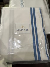 198 Matouk Italy New 1pc Euro Sham River 500TC Percale White/Ocean Appliqu