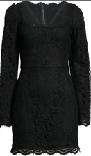 Dolce & Gabbana Back Zip Logo Strap Lace Mini Dress Black Size 46 IT NWT $2595