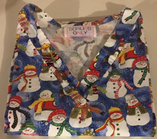 SB Scrubs Large Snowmen Collage Let It Snow Snowflakes Scrub Top - Picture 4 of 4