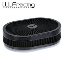 12 Oval Aluminum Full Finned Air Cleaner Assembly Black For 5-18 Carb Neck