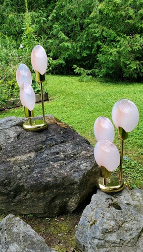 MID CENTURY ART DECO VTG PINK MURANO GLASS BRASS LOLLIPOP FLOOR MCM TABLE LAMPS - Bild 9 von 24