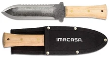 Imacasa Hori Hori Soil Serrated Knife, 7 1/4  Blade, Wood Handle, Canvas Sheath