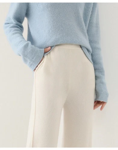 Pantalones sueltos de cachemir de cintura alta para mujer - Imagen 18 de 31