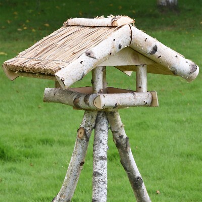 Vogelhaus mit Ständer 127cm Reetdach Birkenholz Vogelfutterhaus Futterhaus Vogel