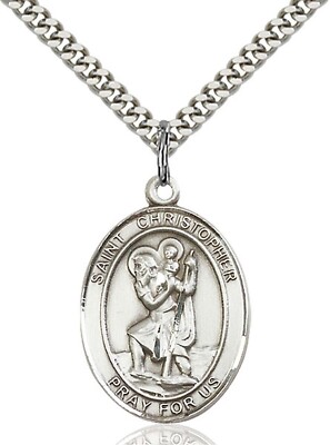.925 Sterling Silver St Saint Christopher Medal Travel Pendant Necklace W/ Chain