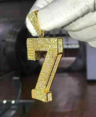 2Ct Round Lab-Created Moissanite ''7'' Number Charm Pendant 14K Yellow Gold Plated