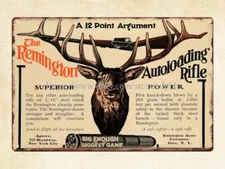 1907 firearm ammunition ads Arms Autoloading Rifle Deer Hunting tin sign