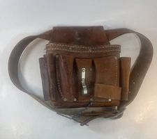 IDEAL 9" Tuff-Tote Premium Leather Tool Bag, 8-Pocket with Shoulder Strap Brown