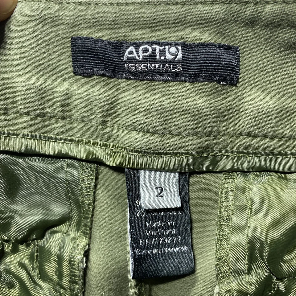 Apt. 9 Pantalones Cortos Talla 2 Verde Moderno Chino Tiro Bajo Bolsillos Puños Para Mujer Foto 3 de 4