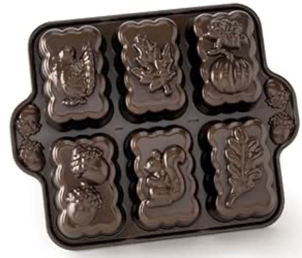 Nordic Ware Harvest Mini Loaf Pan, Bronze, 11.38 x 9 x 1.88 inches, Brown Turkey