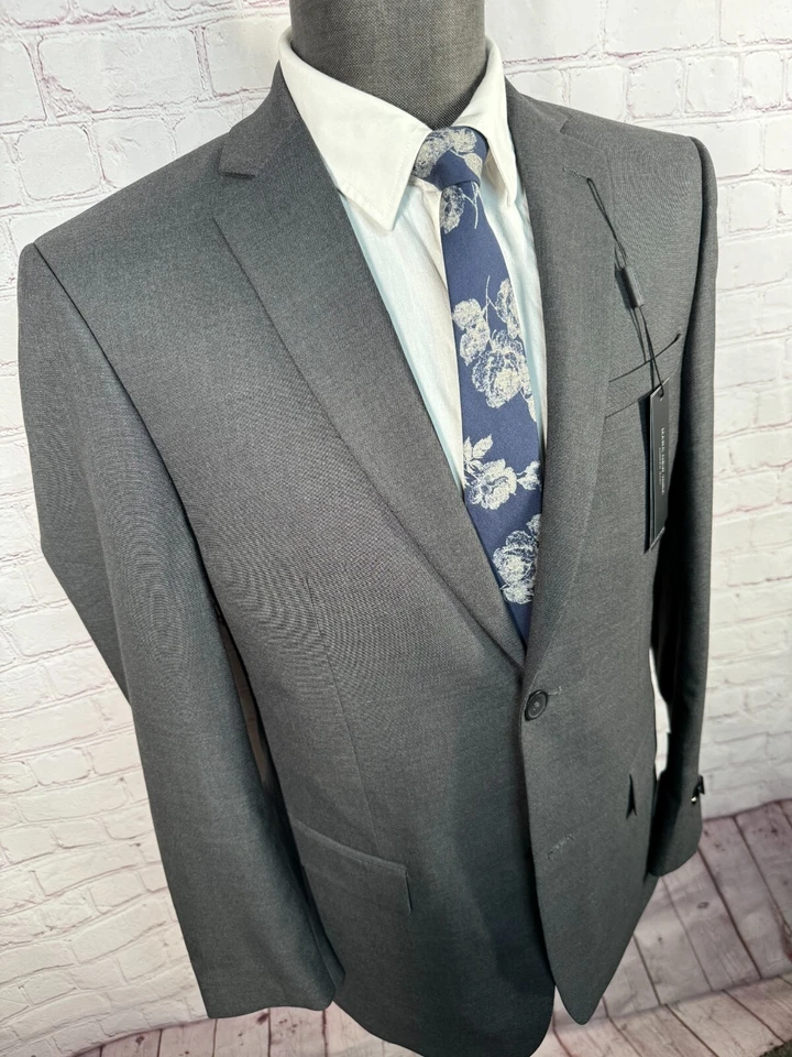 NUEVO MARC NEW YORK Para Hombres Gris CALCE CEÑIDO ELÁSTICO Traje Abrigo Deportivo Blazer Chaqueta 38R Foto 3 de 4