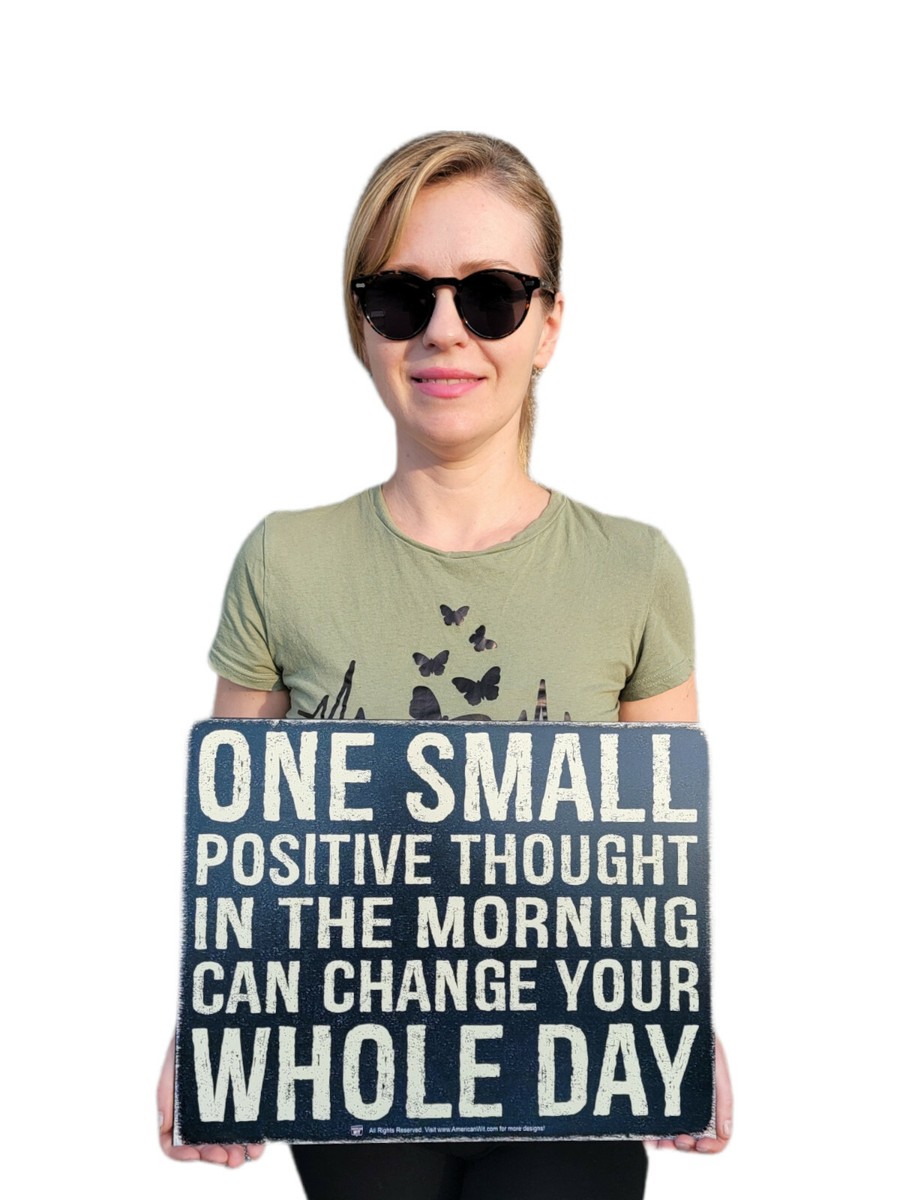 Barnyard Designs One Small Positive Thought in The Morning Can Change Your Whole Day Box Wall Art Sign, Primitive Country Farmhouse Home Decor Sign with Sayings 8 x 8