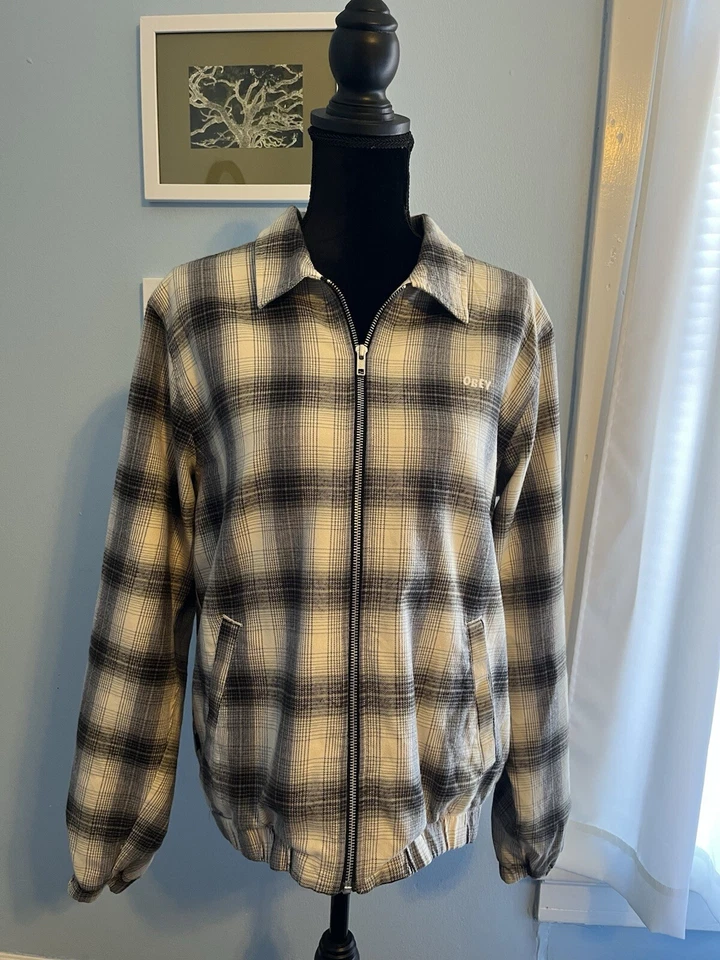 Chaqueta a Cuadros OBEY Ligera Franela Cremallera Hombre’s Mediana Excelente Estado Foto 2 de 4